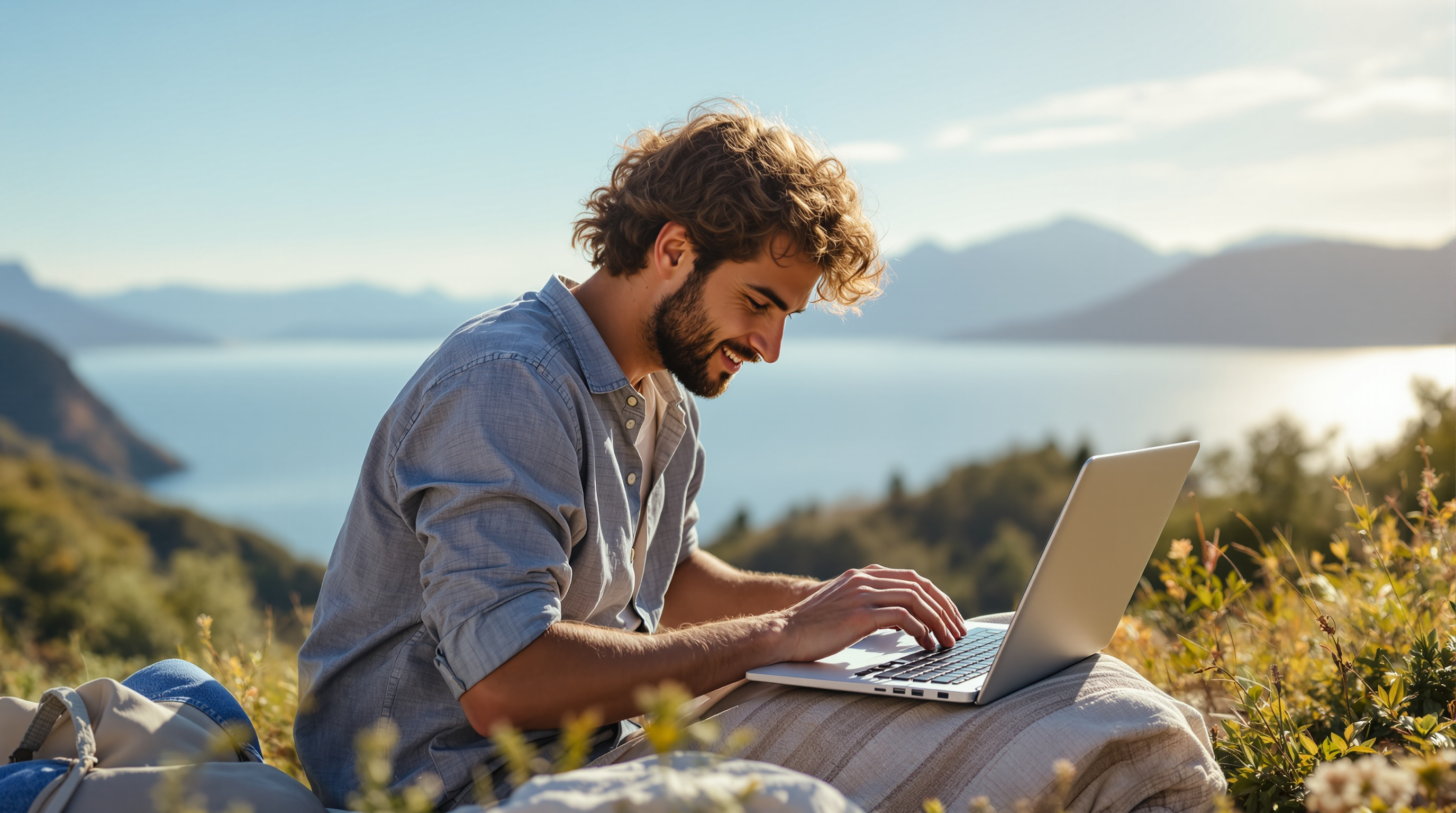 Working outdoors in beautiful sunny destination