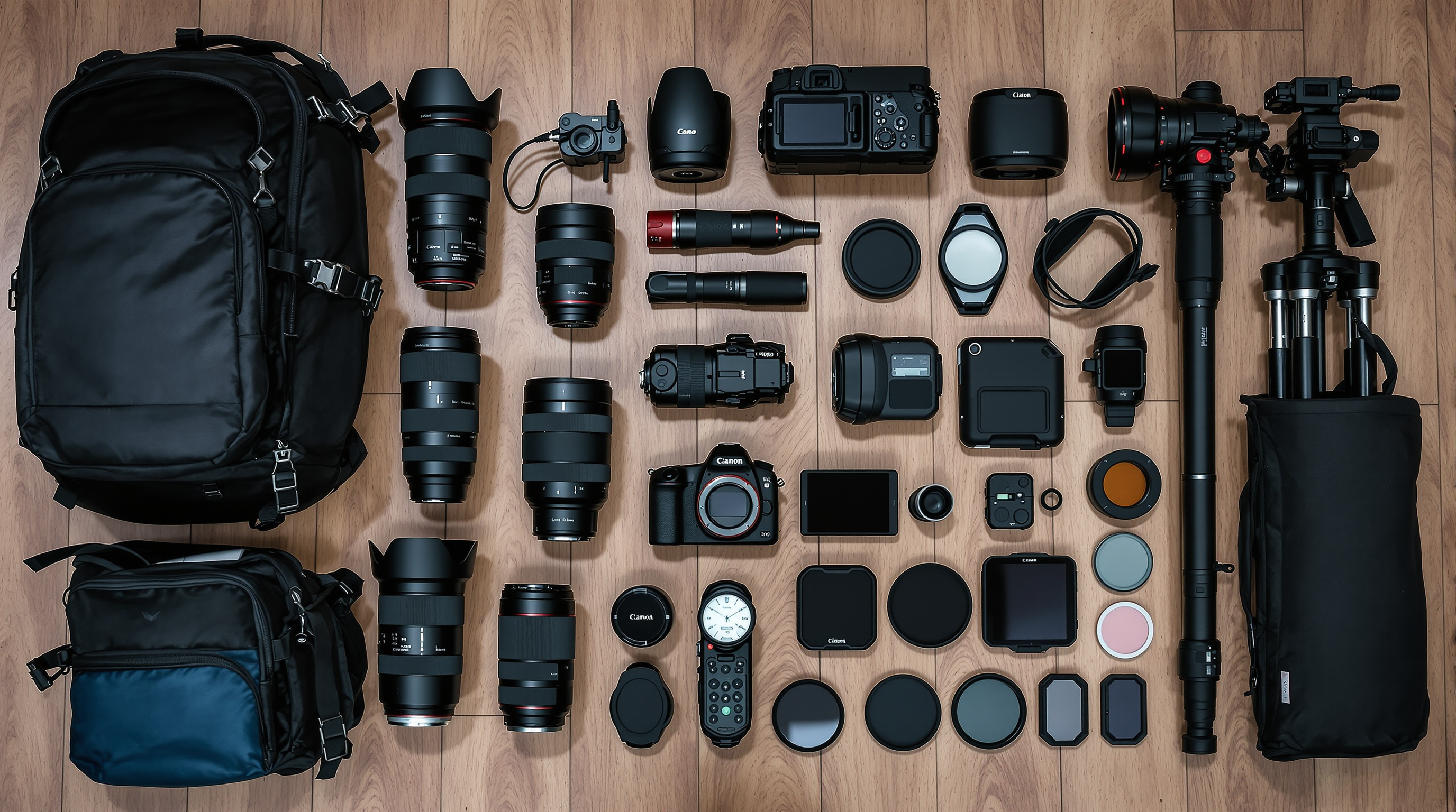 Professional camera gear layout